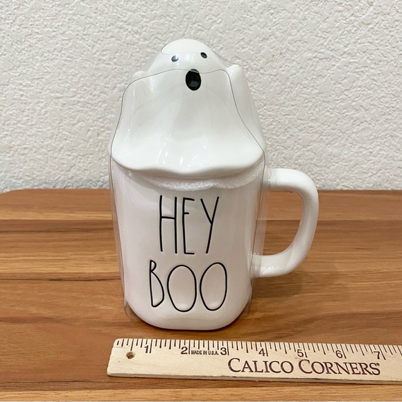 RAE DUNN Artisan Collection Hey Boo Ghost Topper Ceramic Halloween Mug New - Picture 10 of 11